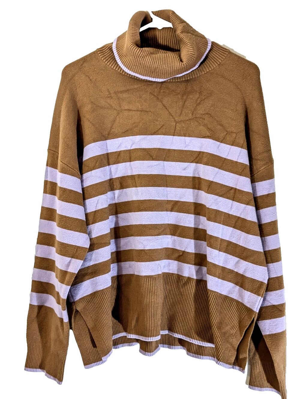 Tahari Woman's XL rayon blend striped turtleneck sweater
